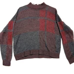 Eddie Bauer Womens L Pull Over Turtle Neck Knitted Sweater Black Maroon Acrylic